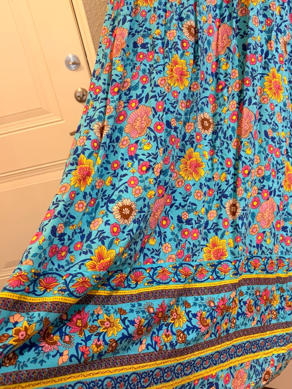 Floral Wrap Maxi Dress in Turquoise - Women's Summer Maxi - Picture 3 of 12